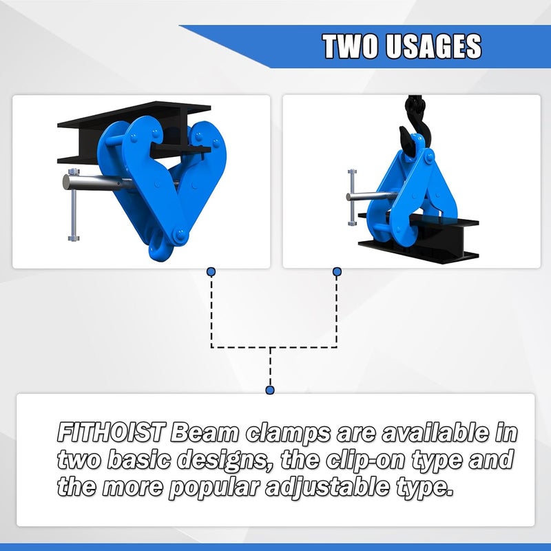 FITHOIST Beam Clamp with Oval Ring | 2 Ton Load Capacity | Lifting Clamp w/Quick-Adjust T-Handle | 3-9‘’ Jaw Opening | I Beam Clamp for Rigging - Image 5